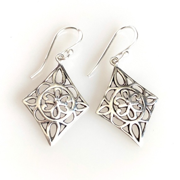 925 Marsala Sterling Silver Earrings Drops Dangles 2g Thailand Geometric - Picture 2 of 11